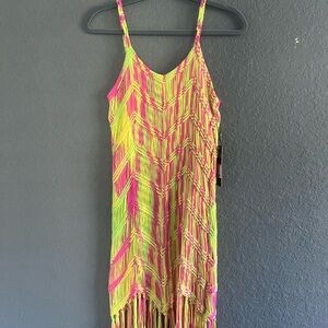 Vibrant Pink and Yellow Fringe Coverup